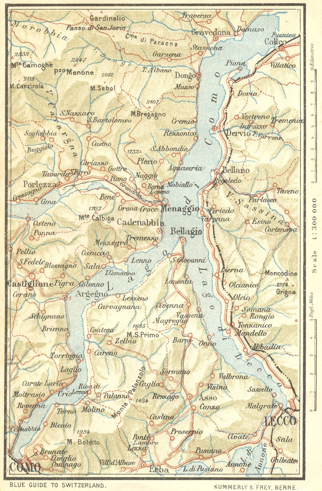 ITALY. Lake of Como 1923 old antique vintage map plan chart